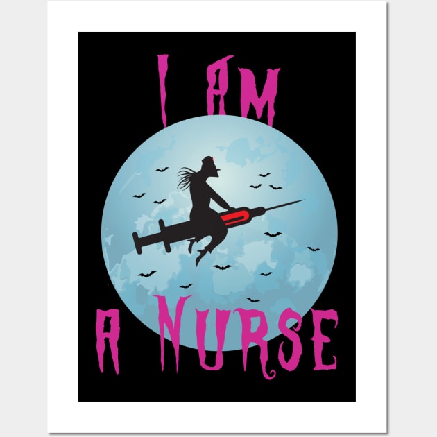 Halloween Nurse Flying With A Syringe In The Sky Wall Art by Candaria